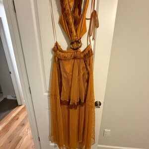 12th Tribe Orange Mesh Maxi Dress